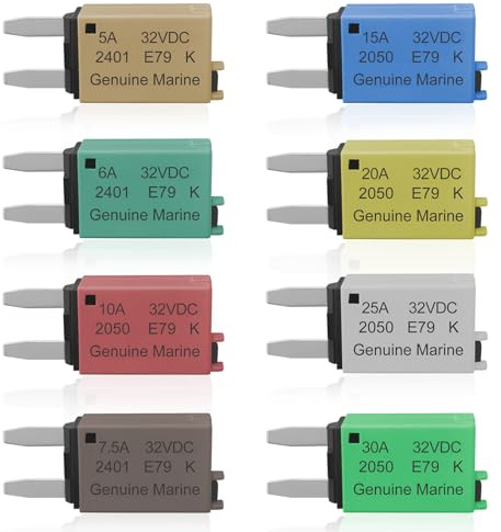 ATM Manual Resettable Fuse Low Profile Mini Blade Fuses 5A 6A 7.5A 10A 15A 20A 25A 30A Amp Automotive Circuit Breaker Fuses Reset Fuses Assortment Kit Boat Marine RV Car Truc DC 12V 28 Volts