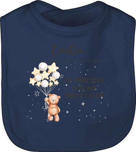 Baby Lätzchen - Geburtsgeschenk Teddy Bär Datum Uhrzeit Gewicht Größe I Geschenk zur Geburt personalisiert - Unisize - Navy Blau - neugeboren geburtsdaten neugeborene geschenke name