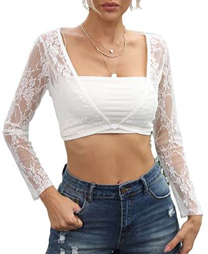 Buliezy Cardigan en Dentelle à Manches 3/4 pour Femme, Chic Haussement Tops, Doublure en Dentelle Sexy, pour Robes, Mariages, vêtements de Plage, Maillots de Bain