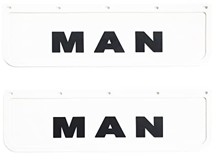 2 pezzi parafanghi in gomma dura per camion Man Truck – panno in gomma 60 x 18 cm bianco con scritta in rilievo 3D