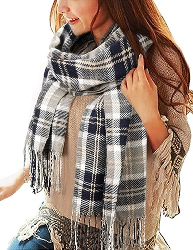 heekpek Damen Kariert Oversized Kaschmir Schal Lange Winterschal Weich Wraps Groß Karo Fransen Schals Warm für Herbst Winter