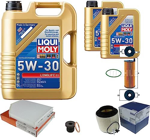 Inspektionspaket Wartungspaket Filterset mit 7 L Motoröl Longlife III 5W-30, Ölfilter, Luftfilter, Innenraumfilter, Verschlussschraube