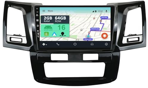 YUNTX [2+64G] Android 16 2 Din Radio Navigation för Toyota Fortuner Hilux Revo Vigo 2004-2015: [Integrerad CarPlay/Android Auto/GPS]-IPS 2.5D 9 Tum Pekskärm-DAB/Bluetooth 5.0/Ratt Kontroll/Mirror-Link