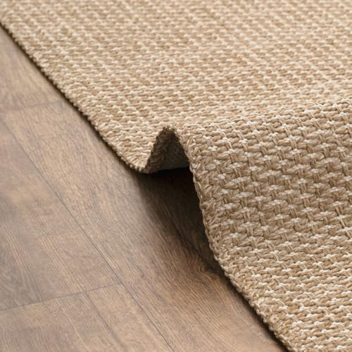 DAPHNE HOME DECOR Jute Area Rug, Machine Washable Rug For Garden, Kitchen, Bedroom, Dining Room and Living Room, Soft Short Pile, Kid Pet Friendly Rug (Brown & Ivory - Caria, 80X150 CM)