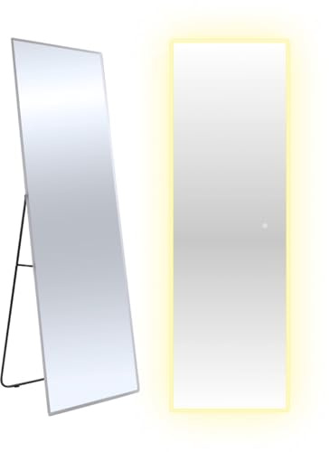 SensaHome Standspiegel mit LED-Beleuchtung – nahtlos – Ganzkörperspiegel – Spiegel ohne Rahmen – dimmbar – 50 x 160 cm
