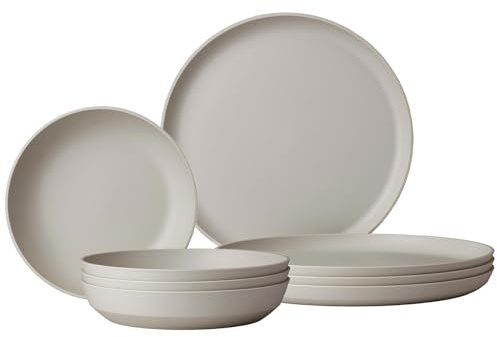 Mepal Silueta Tafel-Set 8-teilig | Outdoor-Geschirr | Nordic White | Becher (300 ml), Teller (23 cm) und Schalen (750 ml) für 4 Personen | Spülmaschinen- und mikrowellenfest | Kunststoff (PET)
