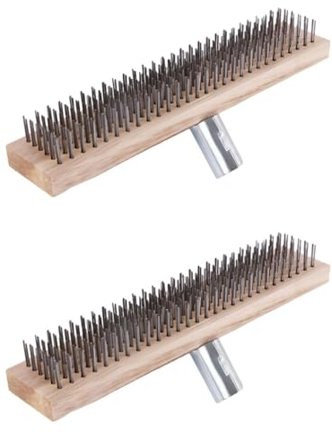 Drahtbesenkopf, 30,5 cm Draht-Terrassen-Reinigungsbürste, robuste Stahlfegerbürste, Kehrdeck-Schrubben mit Holzrückseite, langlebige Drahtbürstenköpfe zur Reinigung von Terrassendielen, Pflastern,