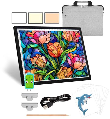 KEIWRLIGHT A3-Lichtblock für Diamantmalerei – kabelloser Baterry, 3 Farben, stufenloser Leuchttisch, 6 Helligkeitsstufen, Leuchtkasten zum Nachzeichnen und Zeichnen, Diamantmalerei