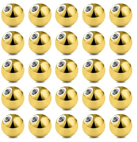 Besyvvin 14G 5mm Piercing Ball 25 Pzs Oro Piercing Palline Ricambio Palline Piercing Palla per Piercing Labret Monroe Tragus Helix Orecchino Bar Capezzolo Lingua Ombelico Piercing
