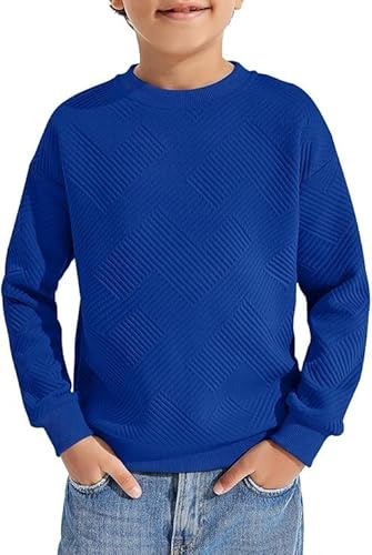 Haloumoning Pojkar långärmad tröja barn rund hals sweatshirt enfärgad tröja långärmad t-shirt basic top, Mörkblå, 160