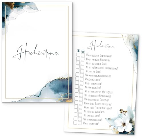 beriluDesign 50 Karten Hochzeitsquiz Braut oder Bräutigam, spaßiges Hochzeitsspiel für Gäste und Brautpaar