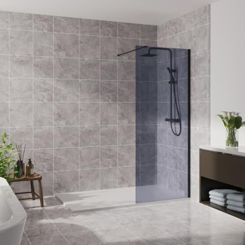 Blümme 700mm Walk in Shower Enclosure Bathroom Screen Panel Smoked | Wetroom Screen, Shower Door, Wet Room Shower Cubicle, 8mm Easy Clean Glass, Easy to Install