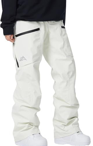 HOTIAN Pantalon de ski femme Pantalon de neige Imperméable Coupe-vent Pantalon à bretelles Respirant Pantalon d'extérieur Hiver Chaud Pantalon de snowboard Ski de fond, Blanc., M