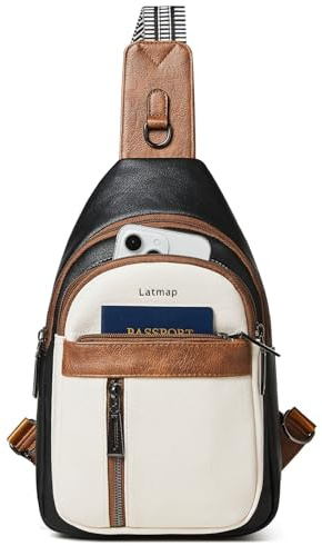 LATMAP Crossbody Bag Damen 7L,Brusttasche Damen PU Leder Wasserdicht Umhängetasche Diebstahlsichere Sling Bag für Sports Outdoor Reise