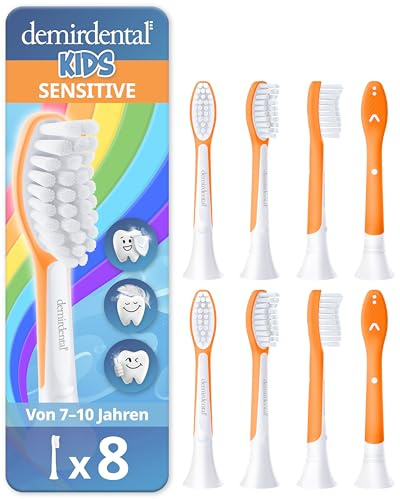 demirdental ersättningsborstar för barn som passar Philips Sonicare ersättningsborstar Kids, soniska tandborstar för barn, ersättningsborstar för barn från 7 år, motsvarande HX6048, orange, set om 8