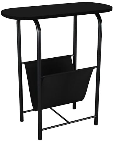 URBNLIVING Schmaler ovaler Beistelltisch mit Zeitschriftenhalter, Schlingenhalter für Kaffee, Snacks und Zeitungen, moderne Holzplatte und Metallrahmen, perfekt für Wohnzimmer, Lounge, Küche oder