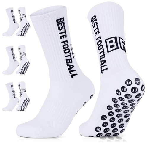 BESTE FOOTBALL Calcetines Antideslizantes Futbol 3 Pares, Talla 39-42 43-46 Non-Slip Football Socks, Medias Futbol para Hombre, Mujer y Niño, Calcetines Deportivos para Yoga, Tenis