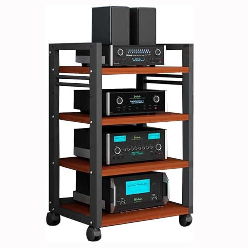 Stereoschrank mit verstellbaren Regalen, bodenstehendes multifunktionales Audio- und Video-Medienregal, mobiles Holzregal für DVD-Player, Verstärker, Drucker, Mischpulte, Tonbandgeräte (C, 4