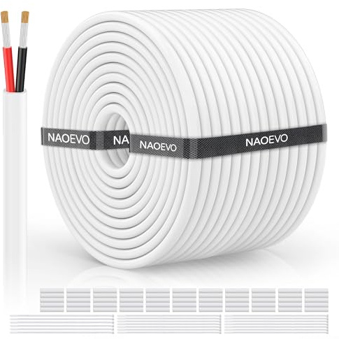NAOVEO 14 Gauge Wire 2 Conductor Electrical Wire, 14 AWG Stranded PVC Tinned Copper Cable, Flexible/Low Voltage Automotive Wiring for LED Lamps, Marine, Speaker, Appliances (200FT)