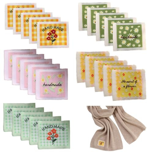 WUSJCOF 20 Stück Handmade Label zum Annähen, PU Handgefertigte Leder Label, Mikrofaser Lederetiketten Mit Löchern, Stricken Zubehör für DIY Hut Jeans Taschen Schuhe Handwerk (5 Stile)