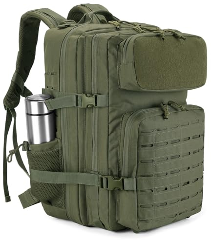 HUNTVP Zaino Militare 45L Zaino Uomo Grande Capacità Molle Impermeabile per Campeggio Escursionismo Viaggio Caccia Hiking Trekking,Verde