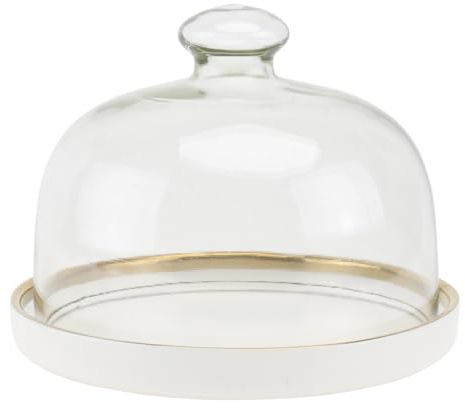 Amosfun Ceramic Cupcake Tray with Clear Dome, 14.8cm Mini Cheesecake Display Holder with Lid, for Home, Bakery