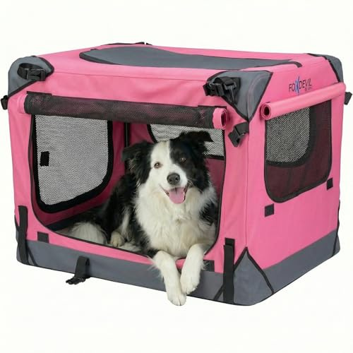 Foxdevil by xonic® Faltbare Hundebox/Katzenbox für kleine, mittelgroße und große Tiere - Hundetransportbox Auto und Zuhause - Transportbox Hund - Hundebox Auto Kofferraum (Light Pink, S)