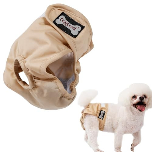 Duuclume Wiederverwendbare Hundewindeln für weibliche Hündinnen, waschbar, sehr saugfähig, Trainingshose mit verstellbaren Druckknöpfen für Inkontinenz, Periode (Beige, M)