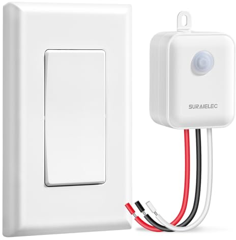 SURAIELEC Wireless Light Switch and Receiver Kit, Single Pole, RF 100 Feet, No WiFi, No Interference, Expandable 15A Remote Control Wall Switch for Ceiling Lighting, Lamp, Fan (Neutral Wire Required)