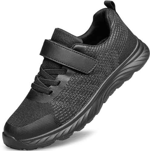 Raoendis Löparskor Unisex Barnskor Löpningsskor Pojkar Flickor Casual Sneakers Löparskor Tennisskor för Skola Utomhussport Svart 26