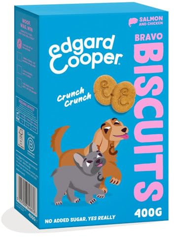 Edgard Cooper Snack per cani, Bravo Biscotti, (Salmone/Pollo, 1 x 400g Bag), Senza cereali, ricco di proteine e carne fresca di qualità, con aminoacidi essenziali