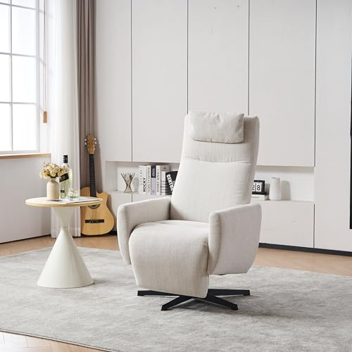 A ALFRESCOOL Bequemer Relaxsessel mit Liegefunktion – Chenille Fernsehsessel mit Fußstütze, Drehbarer Stillsessel & Loungesessel für Wohnzimmer, Modernes Sofa, Beige