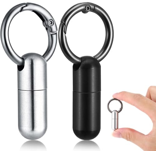 Qianyu 2 Stück Pillendose Schlüsselanhänger Tragbarer Mini Micro Tablettenbox Klein Pillenbox Pillenhalter Wasserdichte Medikamenten Organizer für Reise Outdoor Handtasche Tasche