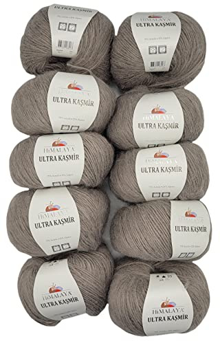 10 x 50 Gramm Ilkadim Export Ultra Kasmir Strickgarn einfarbig, 500 Gramm Strickwolle mit 25% Alpaca Wolle, uni (sand 56812)