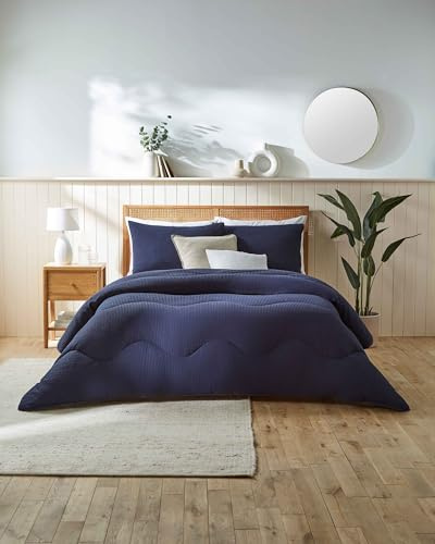 Night Lark Coverless Duvet 10.5 Tog Cotton Waffle - Navy, Single | Advanced Smartfil® Fiber, Machine Washable, Hypoallergenic, Coverless Duvet Single Bed Size