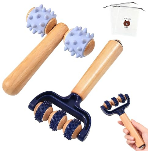 Massageroller mit Griff, 2 Stück Massage Roller mit Igelball Massageball mit Aufbewahrungstasche, Selbstmassagerolle für Beine RüCken Entspannung Arme Schultern Muskelschmerzen