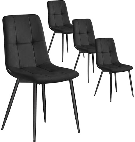 VASAGLE Esszimmerstühle Samt, Küchenstühle bis 120 kg belastbar, Sessel mit verstellbaren Füßen, modern, gepolstert, für Wohnzimmer, 4er Set, tintenschwarz KDC080BH01
