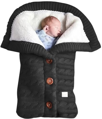 BESTXH Warmer Babyschlafsack, Winterschlafsack FüR Kinder, Gestrickter Schlafsack FüR Kinderwagen, Gestrickte Babydecke Aus Wolle FüR Neugeborene, Kuscheldecken FüR Babys,01