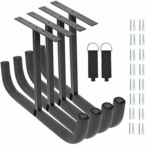 Locawaya Crochets de rangement au plafond pour garage, étagère double robuste pour bois, échelle, vélos, pneus et autres articles encombrants (4, 84 cm)