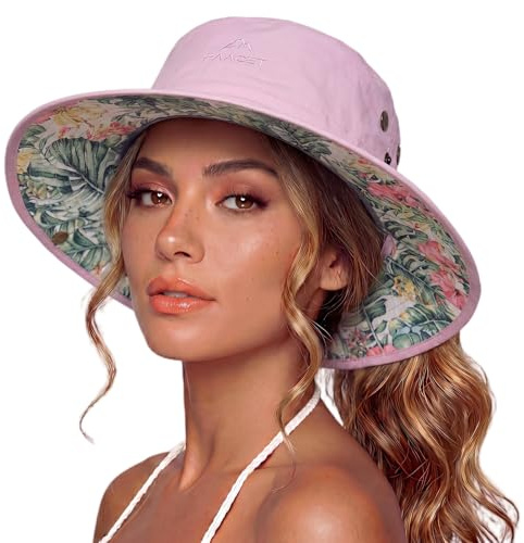 TOP-EX Damen Sonnenhut mit Pferdeschwanz, wasserdichter UV 50 Fischerhut | ChicPony™ UVCoolix™, kühlendes Schweißband, UPF 50 Sonnenschutz, zuverlässiger Regenschutz, individuell verstellbare Passform