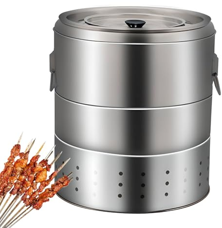 Barbecue portatile senza fumo con 50 spiedini in acciaio inox, arrosto a 360°, grande capacità per cucinare all'aperto, campeggio, picnic e spiaggia