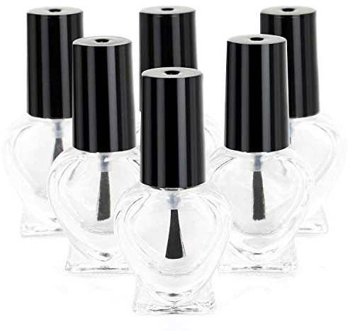 TRIXES 6 x Glasfläschchen mit Pinsel in Herzform (leer)