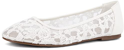 Greatonu White Lace Ballet Pumps for Women Flat Dress Wedding Ballerina Shoes 5 UK/38EU
