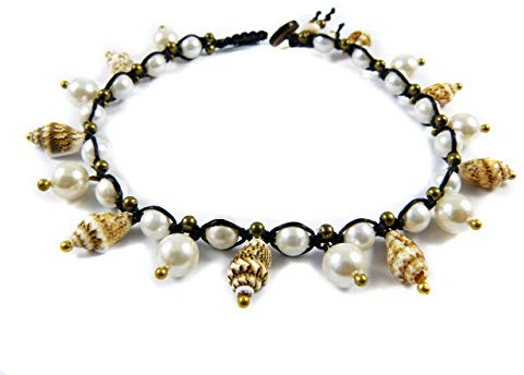 Echte Perlen Fußkettchen Strand Muscheln Makramee Fußband - Thailand Surfer Tribal Stil