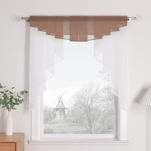 HongYa 1 Stück Raffrollo, transparent, Gardinenstange, Plissee, bunt, dreieckig, für Wohnzimmer, Küche, Schlafzimmer, dekorativ und modern, Hellbraun, H/L 100/100 cm