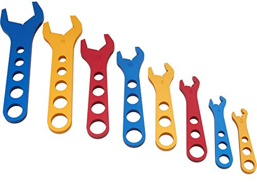 Speedway Motors Aluminum AN Fitting Wrench Set with Roll Case, 8-Piece User Friendly Feel with Fitting Size Stamped for Easy Identification, 11 x 6 x 4
