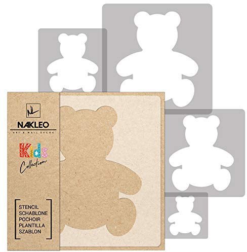 NAKLEO Schablonen Malen für Wandgestaltung im Kinderzimmer, 5 Stück Set 9x9 bis 34x34cm Teddy Bär Plüsch, Kinderzimmer Malvorlage Raumdekoration, Basteln DIY Wand Möbel