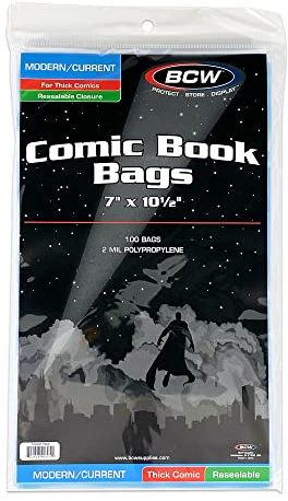 BCW Thick Resealable Current/Modern Comic Bags - 1000 ct | Acid-Free Modern Comic Bags for Current Issues | Exterior 6 7/8 x 10 1/2 inches | Crystal Clear Protection for Your Comic Collection
