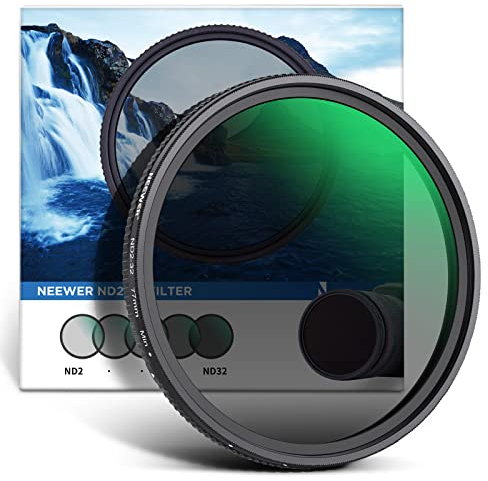 Neewer Filtro ND variabile da 77 mm, ND2-ND32 (1-5 stop), filtro a densità neutra regolabile per obiettivo della fotocamera con telaio ultrasottile, vetro ottico e rivestimenti multiresistenti