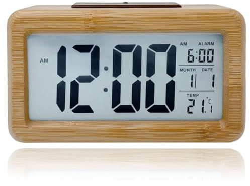 mixed24 LED Wecker Bambus Schlummerfunktion Schlummern Digital Beleuchtet